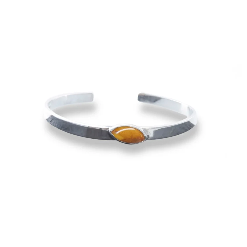 Sterling silver and 14 x 7mm Amber Bangle with plain band